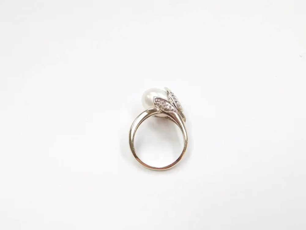 14k White Gold Cultured Pearl and Diamond Tulip B… - image 4