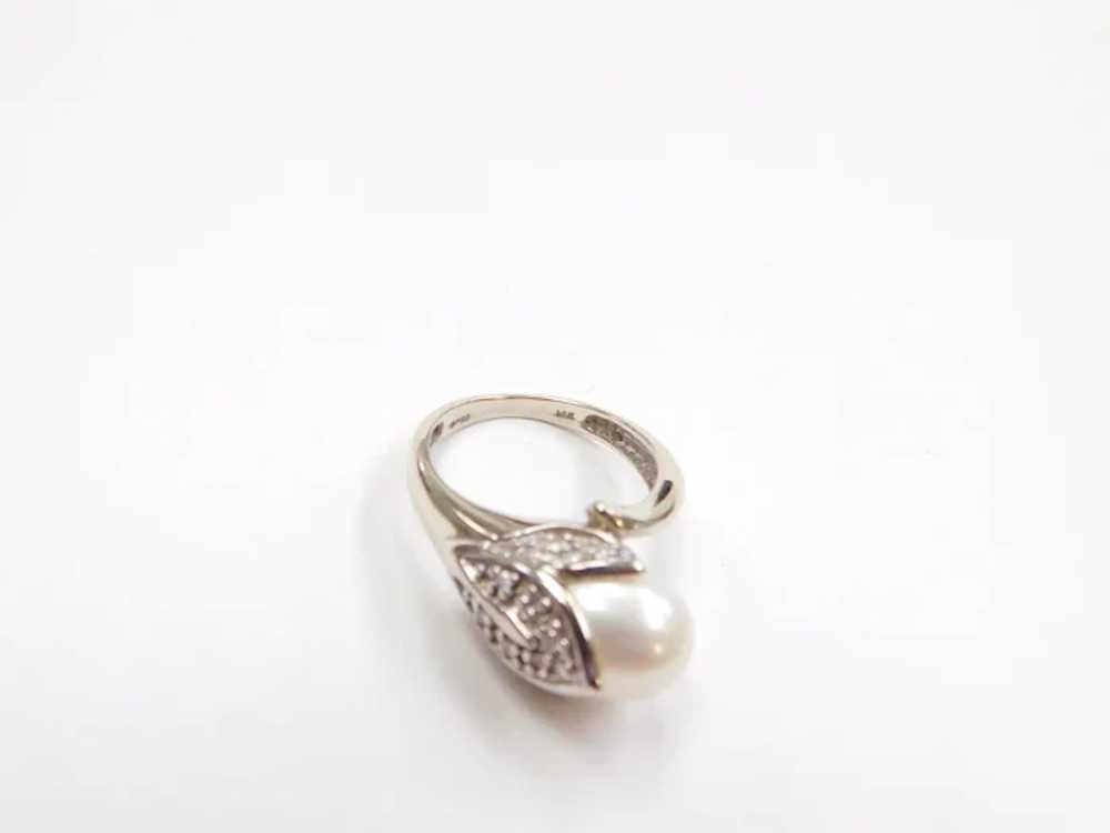 14k White Gold Cultured Pearl and Diamond Tulip B… - image 5