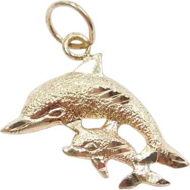 14k Gold Double Dolphin Charm