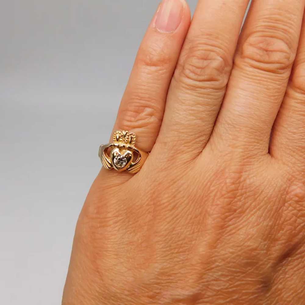 Vintage Claddagh Diamond 14k Yellow Gold Ring 4.2… - image 11