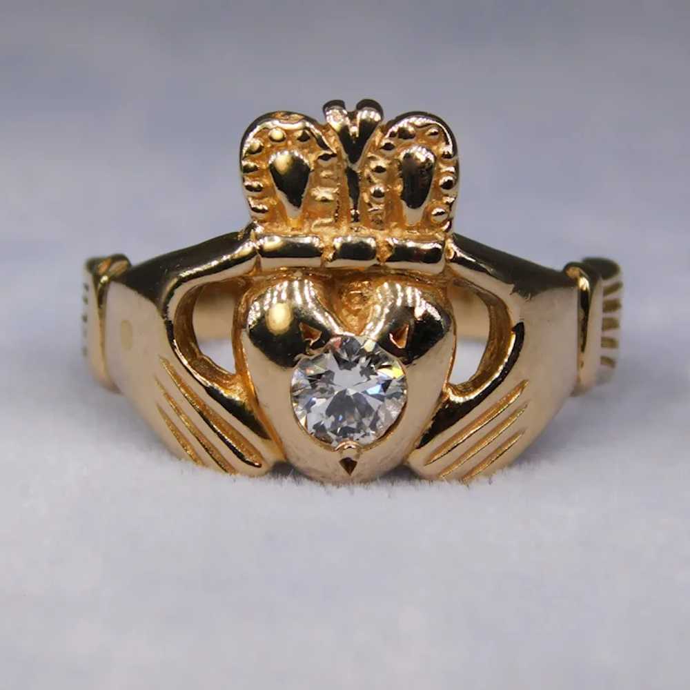 Vintage Claddagh Diamond 14k Yellow Gold Ring 4.2… - image 12