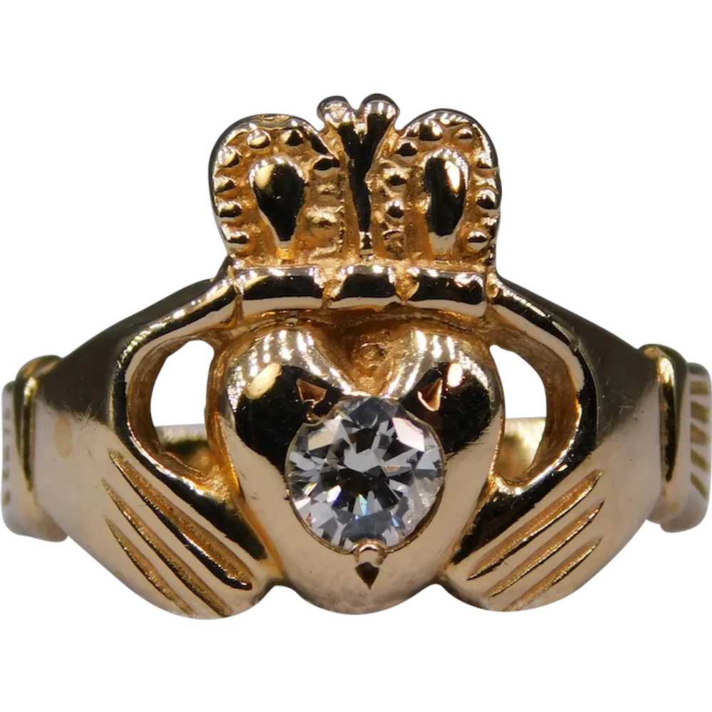 Vintage Claddagh Diamond 14k Yellow Gold Ring 4.2… - image 1