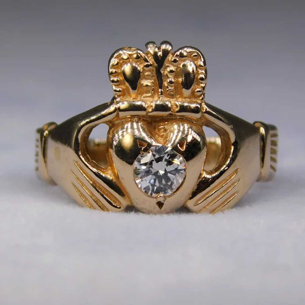 Vintage Claddagh Diamond 14k Yellow Gold Ring 4.2… - image 2