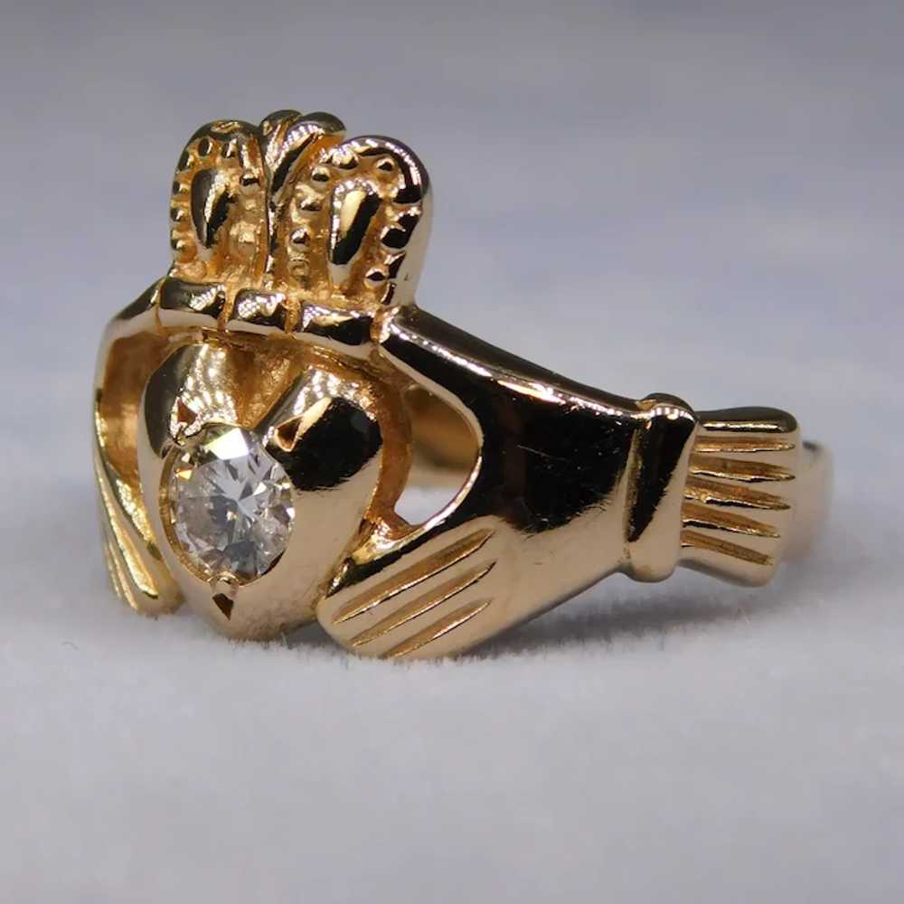 Vintage Claddagh Diamond 14k Yellow Gold Ring 4.2… - image 3