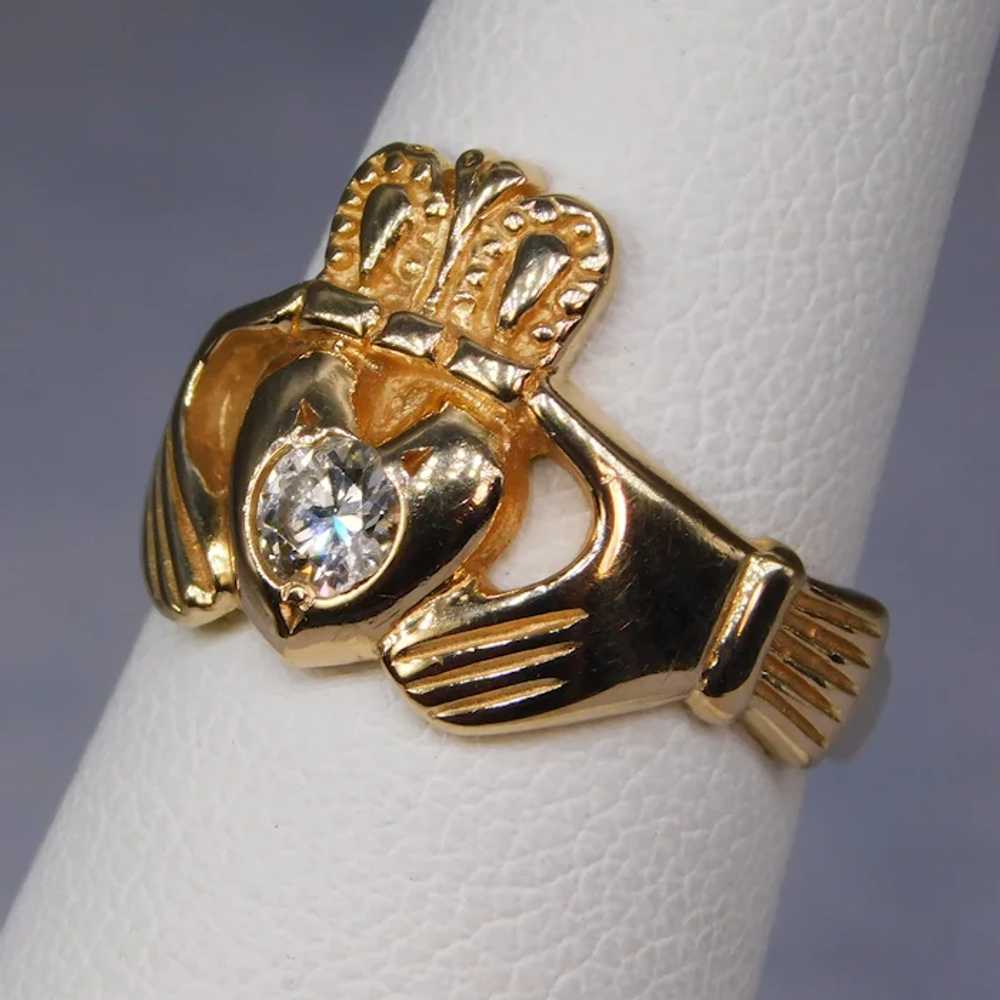 Vintage Claddagh Diamond 14k Yellow Gold Ring 4.2… - image 4