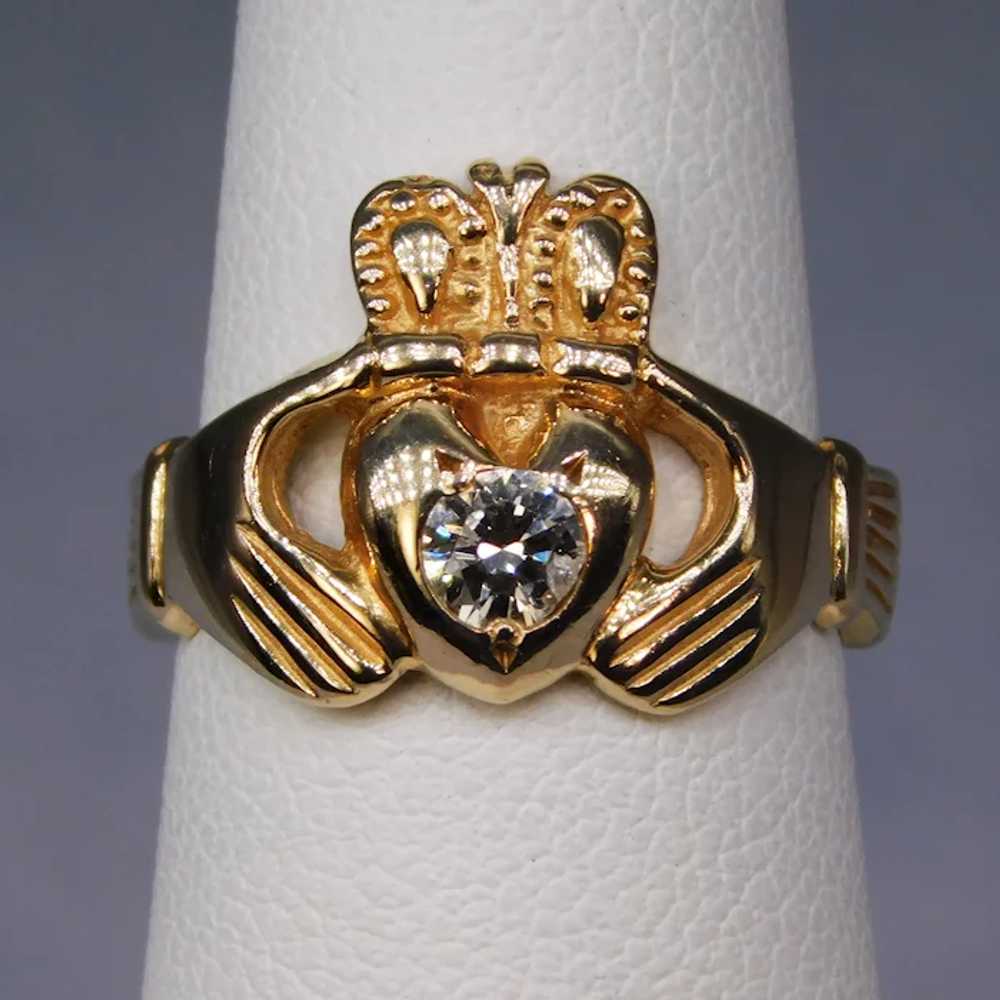 Vintage Claddagh Diamond 14k Yellow Gold Ring 4.2… - image 5