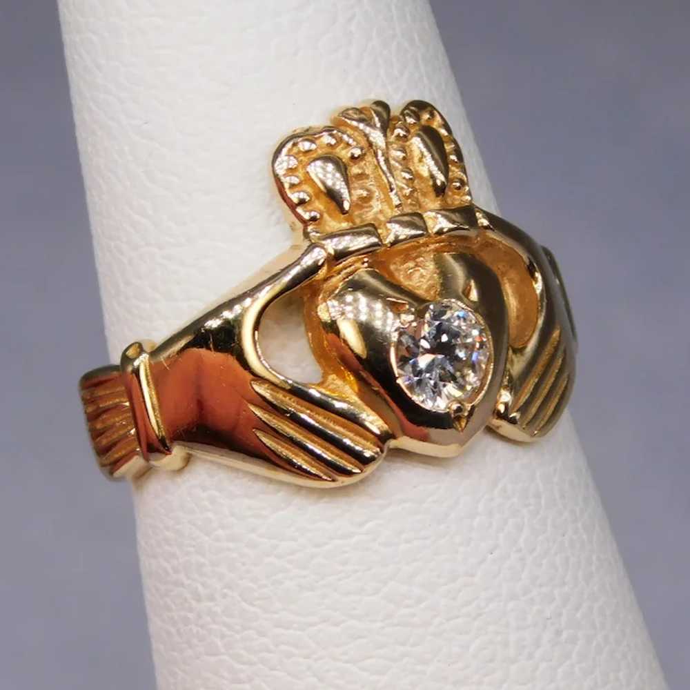 Vintage Claddagh Diamond 14k Yellow Gold Ring 4.2… - image 6