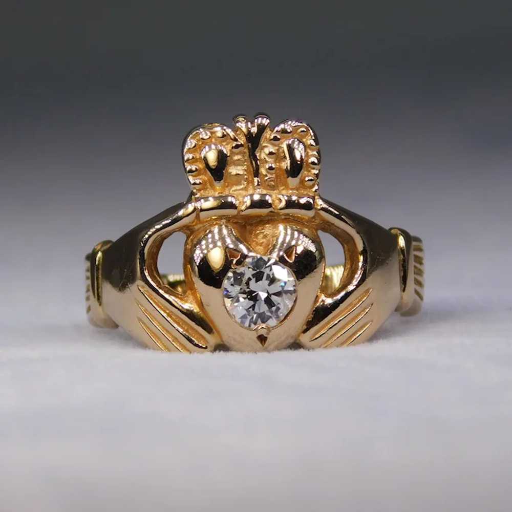 Vintage Claddagh Diamond 14k Yellow Gold Ring 4.2… - image 8