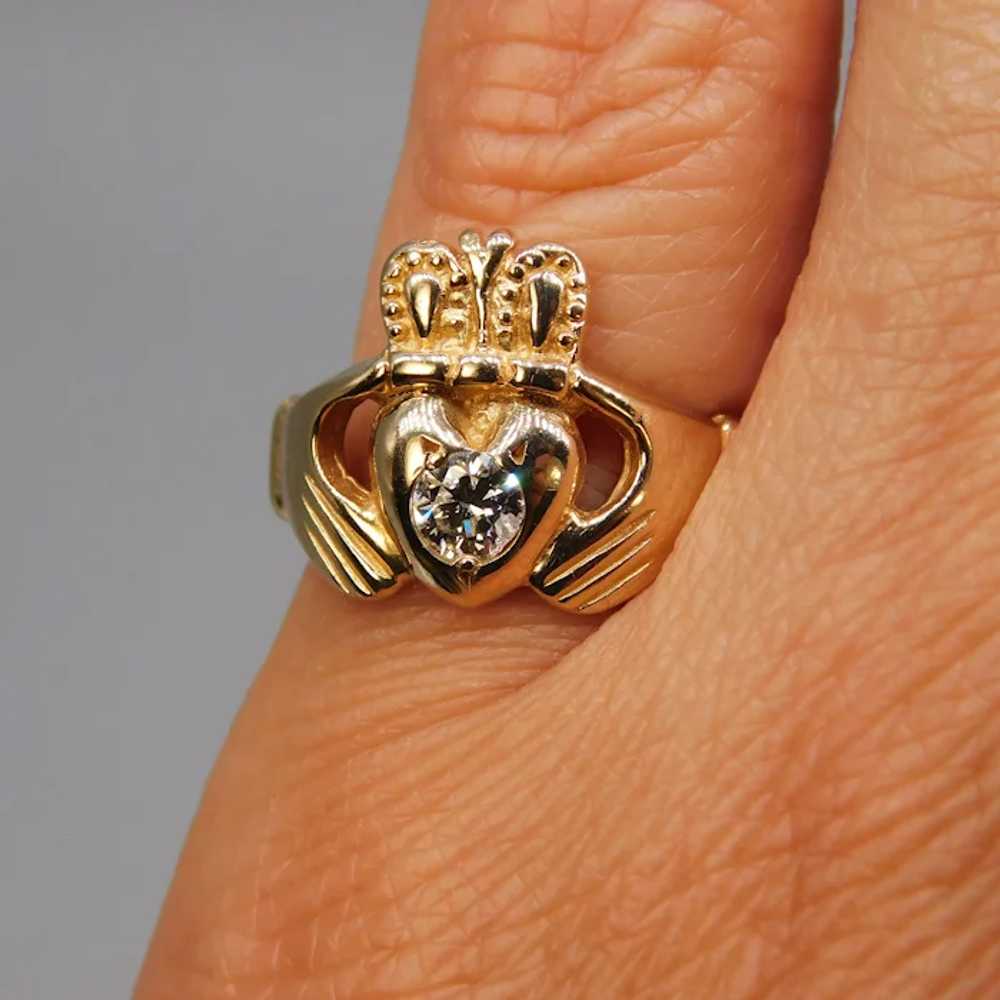 Vintage Claddagh Diamond 14k Yellow Gold Ring 4.2… - image 9