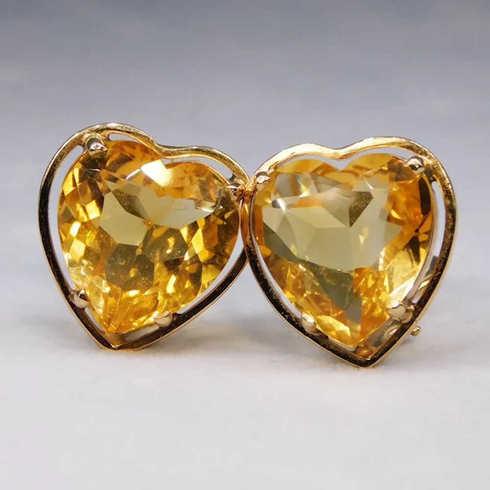 Vintage Citrine Heart Earrings 14k Yellow Gold 9.… - image 12