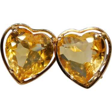 Vintage Citrine Heart Earrings 14k Yellow Gold 9.… - image 1