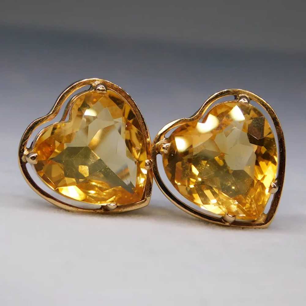 Vintage Citrine Heart Earrings 14k Yellow Gold 9.… - image 2