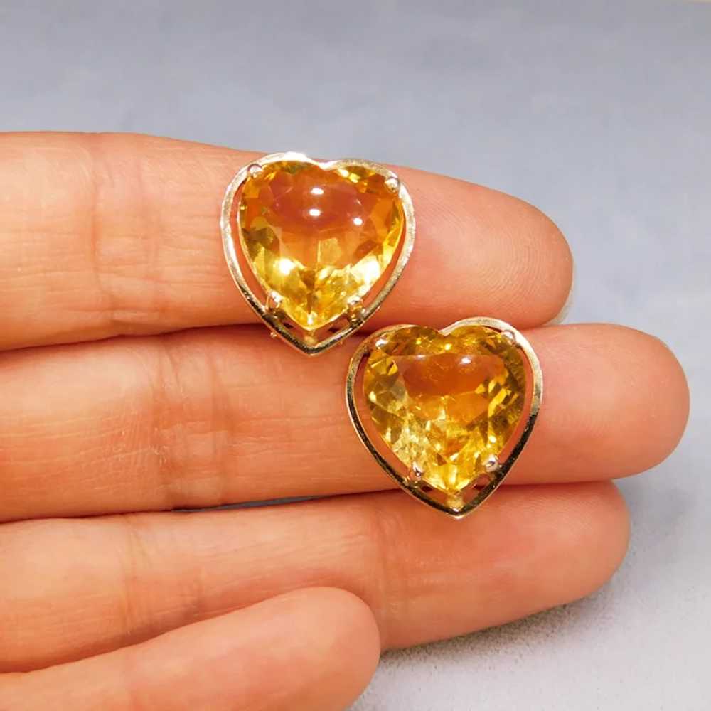 Vintage Citrine Heart Earrings 14k Yellow Gold 9.… - image 3