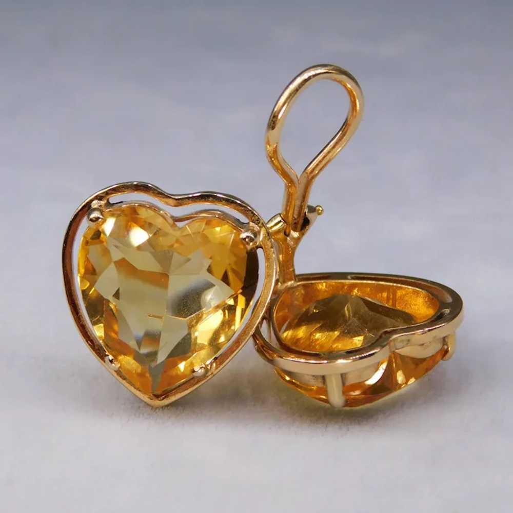 Vintage Citrine Heart Earrings 14k Yellow Gold 9.… - image 4