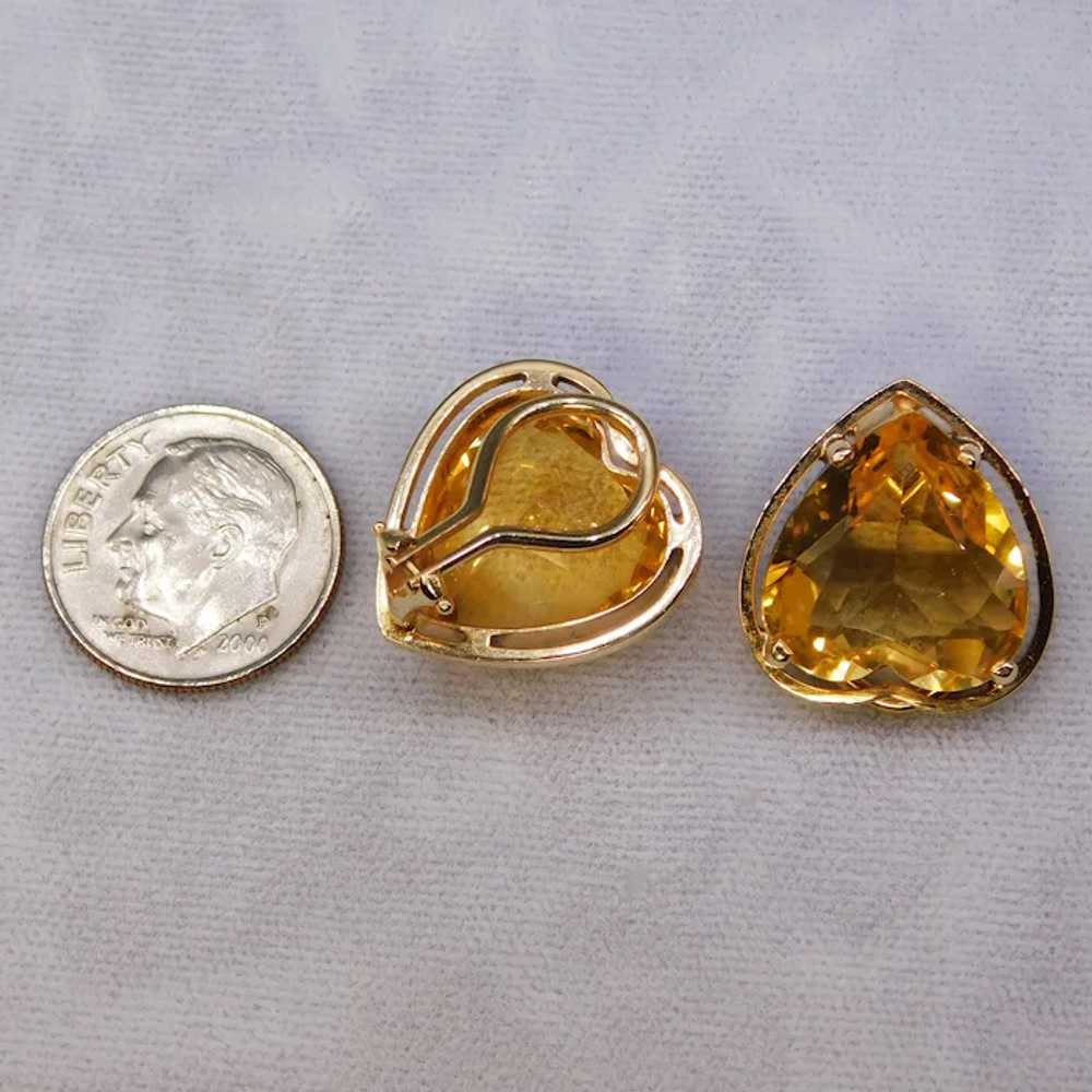 Vintage Citrine Heart Earrings 14k Yellow Gold 9.… - image 6