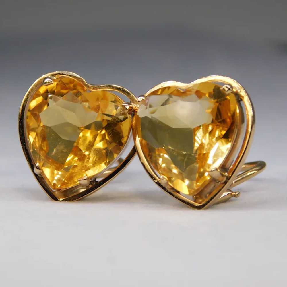 Vintage Citrine Heart Earrings 14k Yellow Gold 9.… - image 7