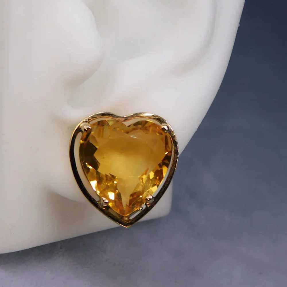 Vintage Citrine Heart Earrings 14k Yellow Gold 9.… - image 9