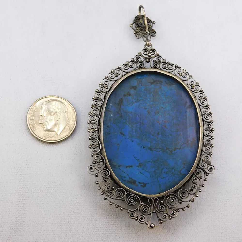 Antique Cannetille Filigree Silver Blue Lapis Laz… - image 10