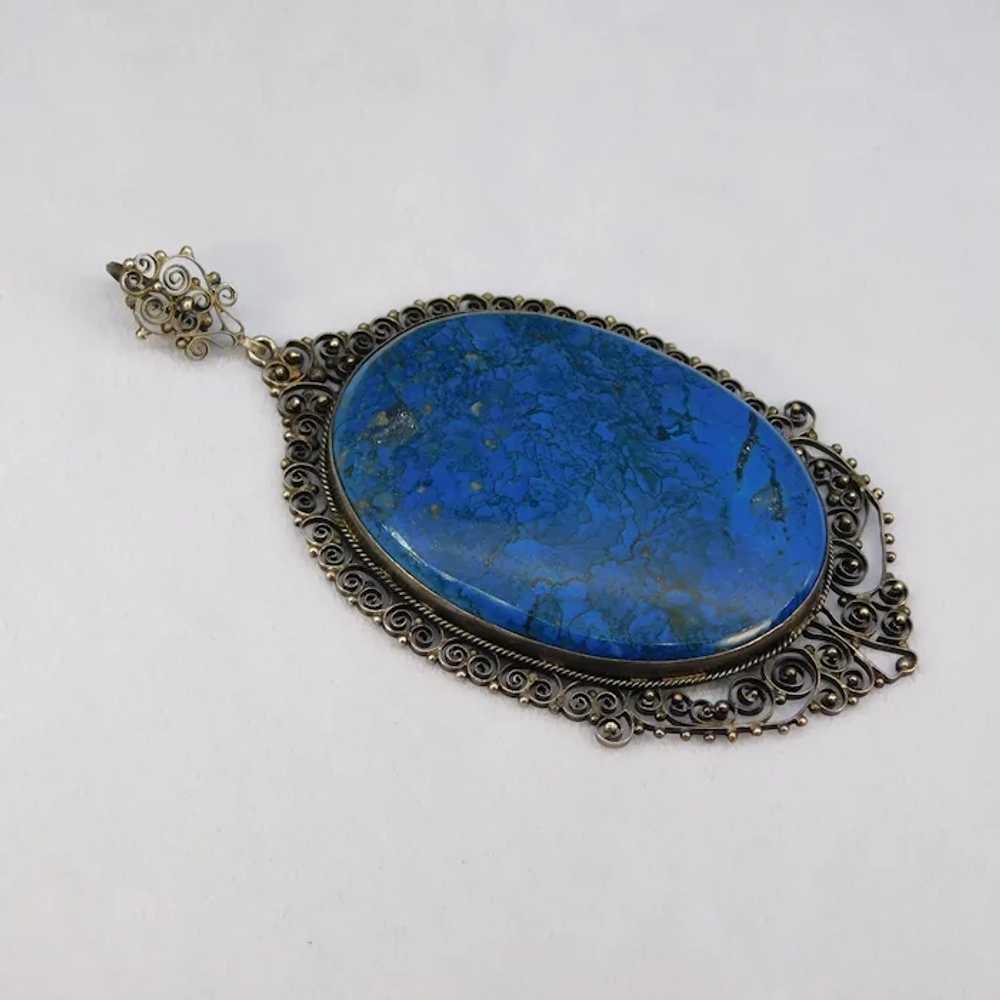 Antique Cannetille Filigree Silver Blue Lapis Laz… - image 11