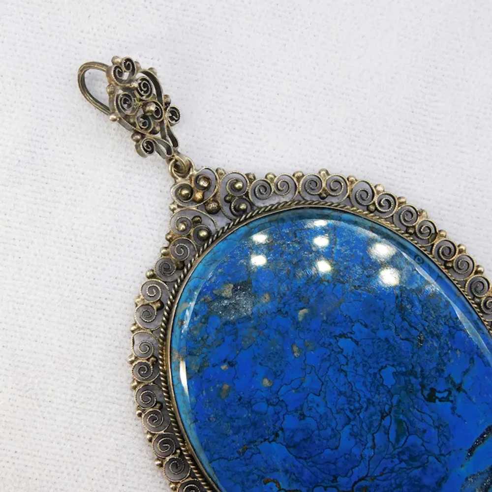 Antique Cannetille Filigree Silver Blue Lapis Laz… - image 12