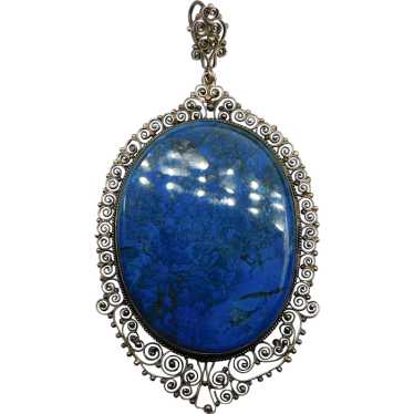 Antique Cannetille Filigree Silver Blue Lapis Laz… - image 1