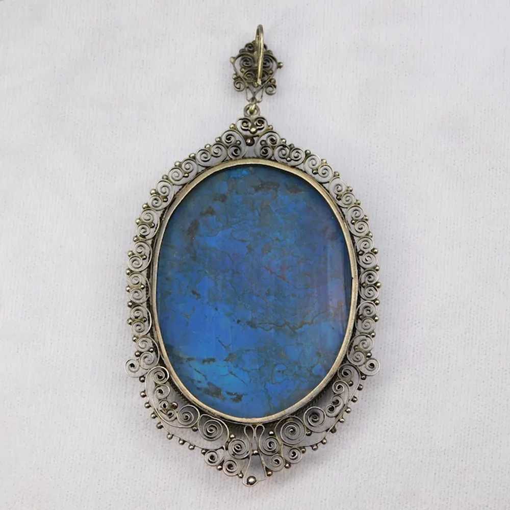 Antique Cannetille Filigree Silver Blue Lapis Laz… - image 2