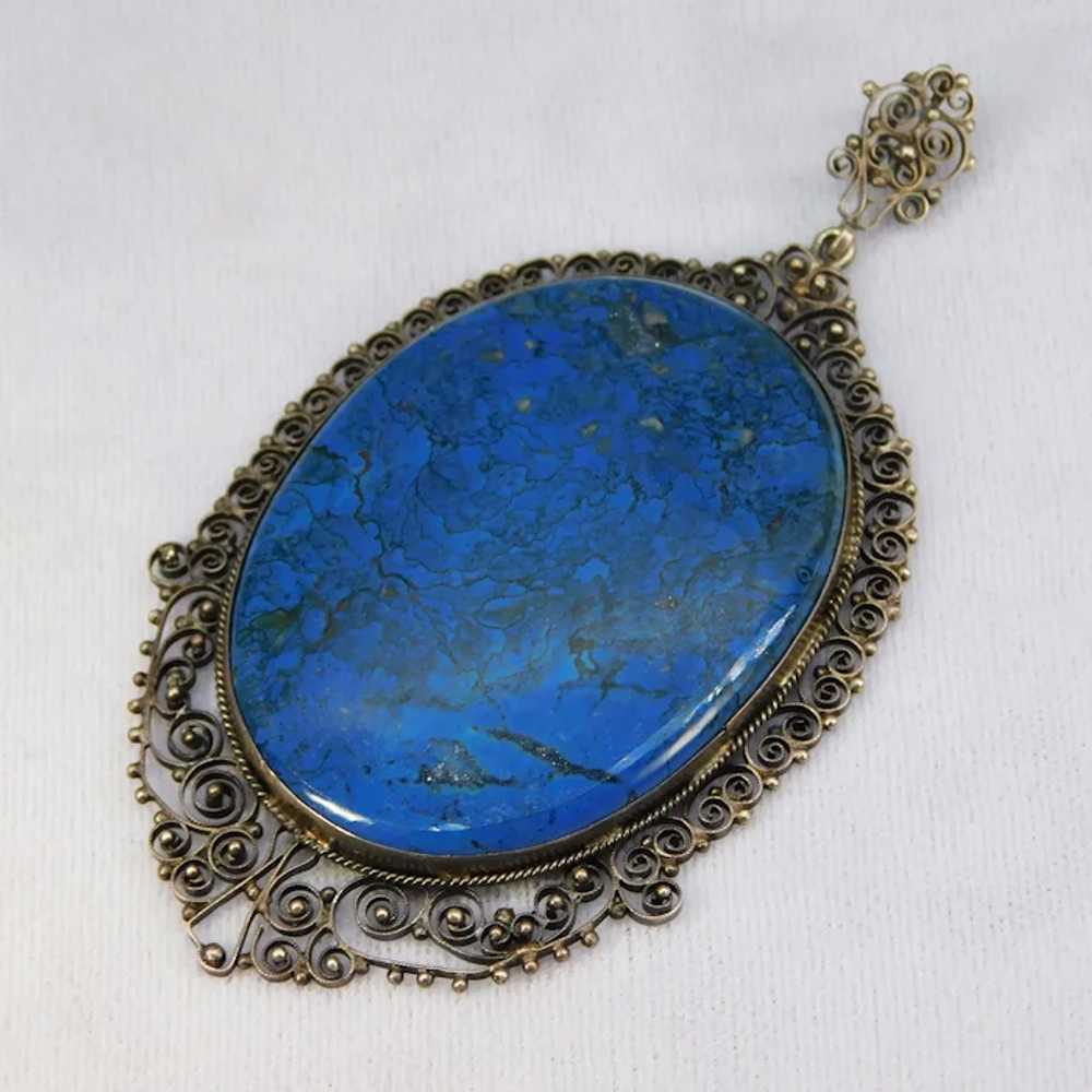 Antique Cannetille Filigree Silver Blue Lapis Laz… - image 3