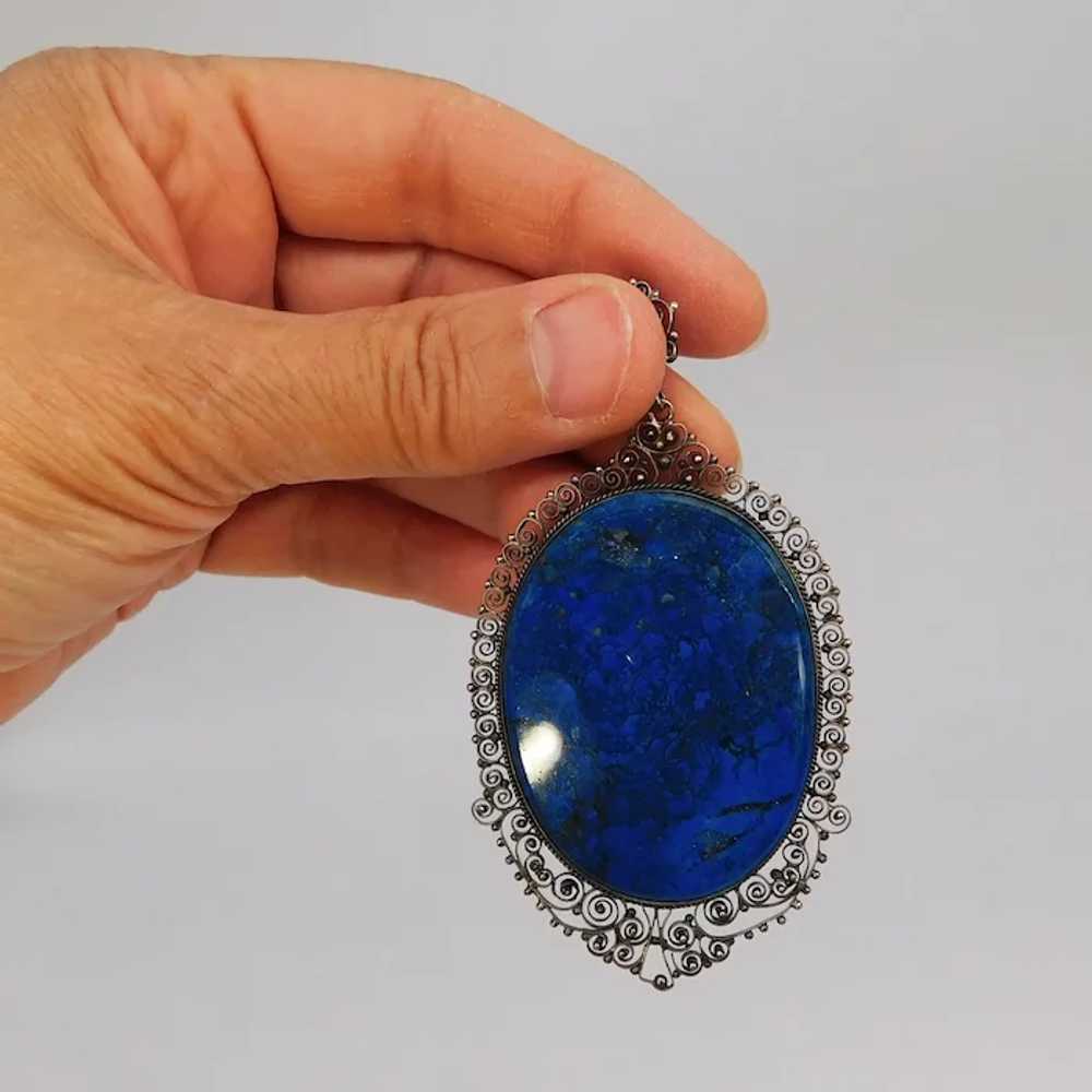 Antique Cannetille Filigree Silver Blue Lapis Laz… - image 6