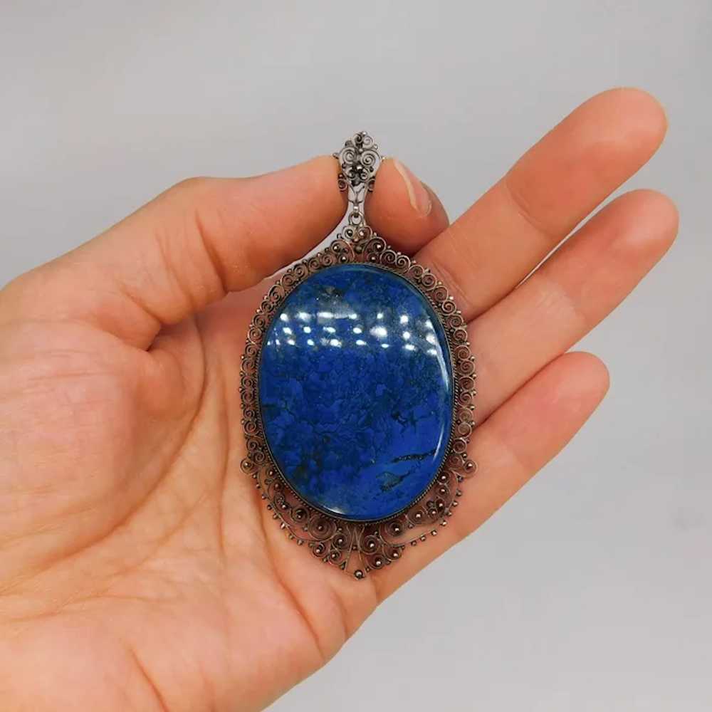 Antique Cannetille Filigree Silver Blue Lapis Laz… - image 7