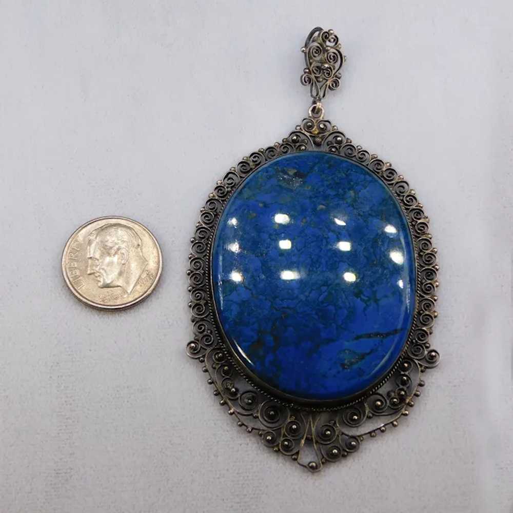 Antique Cannetille Filigree Silver Blue Lapis Laz… - image 9