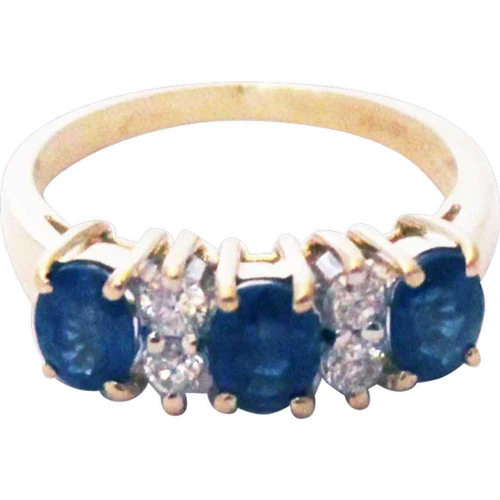 Unique Blue Sapphire Diamond Pinky Stackable Ring… - image 1