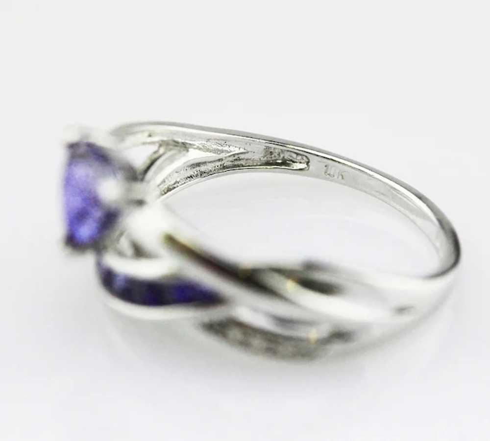 Modern Natural Iolite and Diamond Ring in 10KT Wh… - image 3