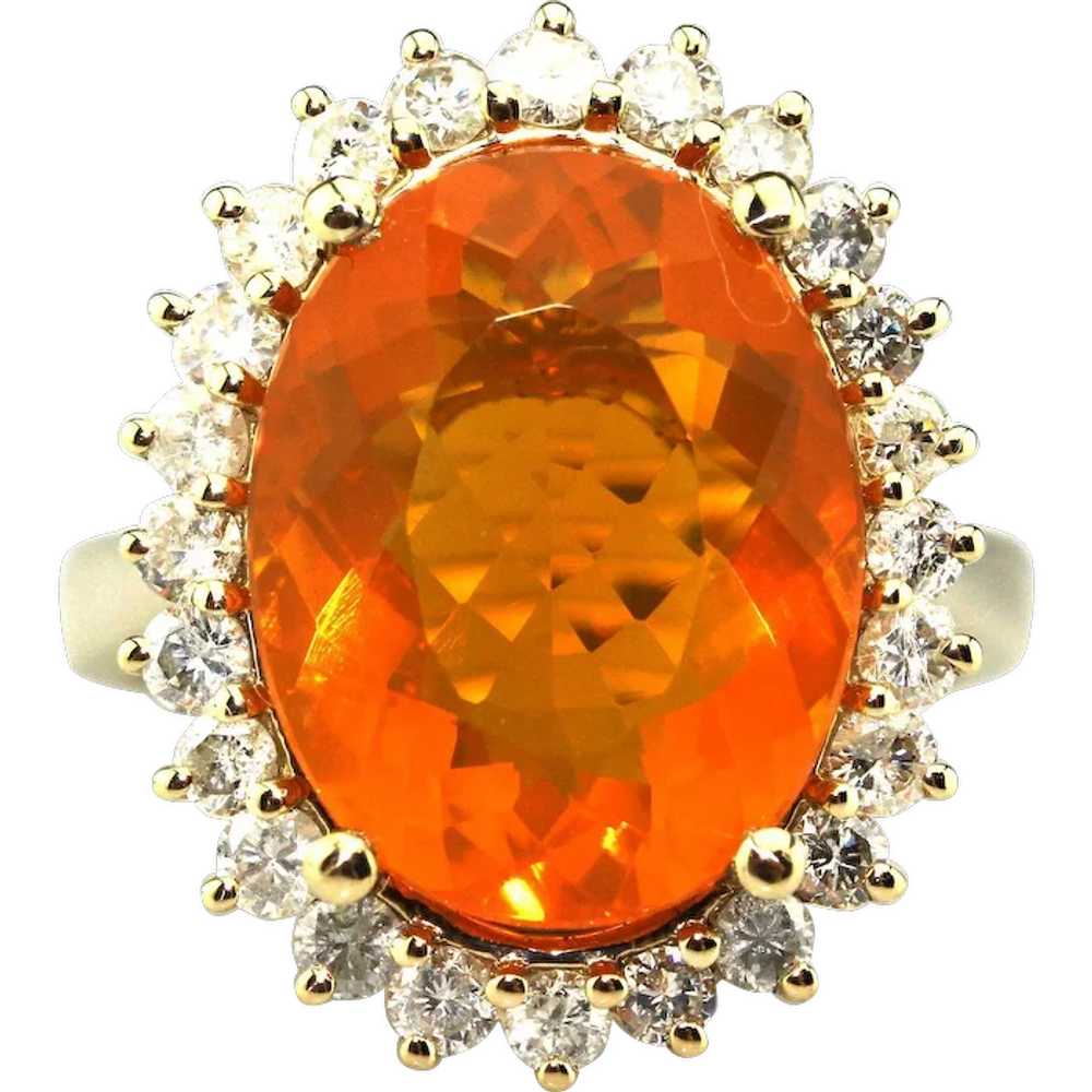 9CT Natural Mexican Fire Opal and Diamond Ring in… - image 1