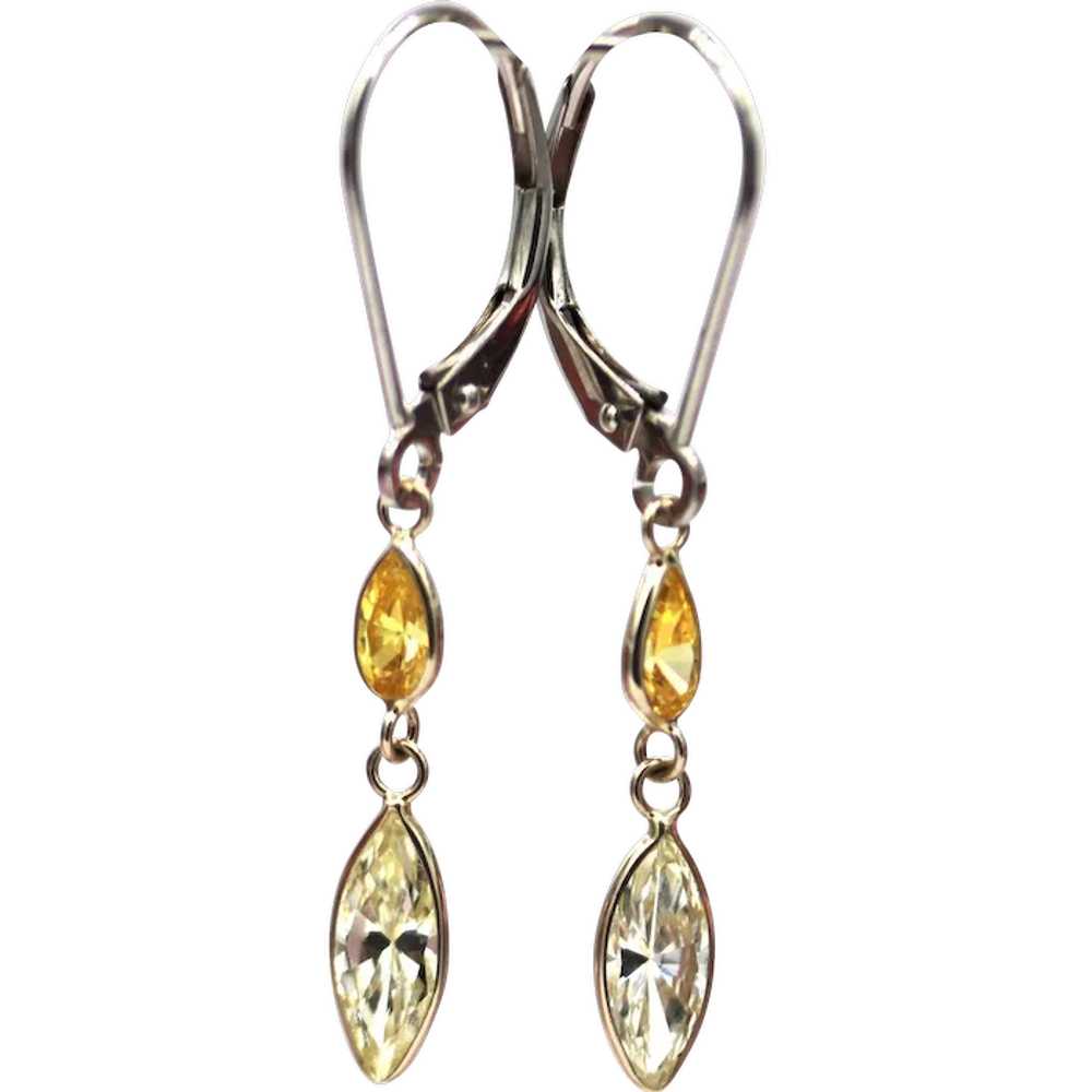 White and Canary Diamond Earrings 14KT White Gold… - image 1