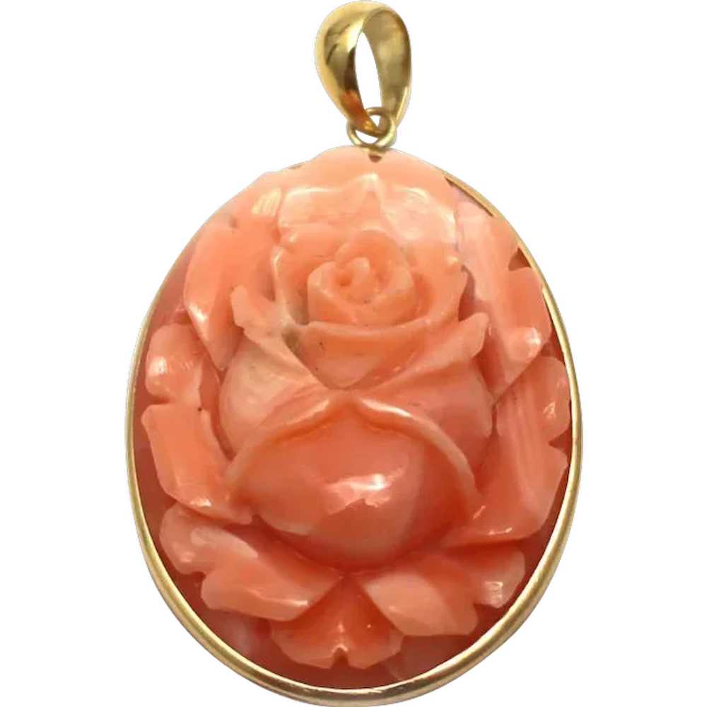 Natural Angel Skin Coral Hand carved Flower 18KT … - image 1