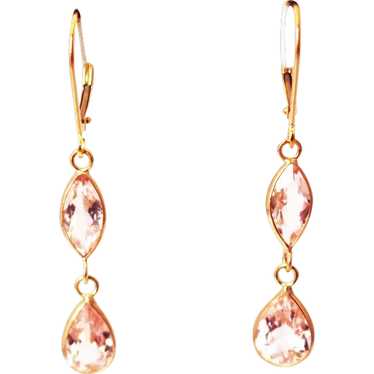 5CT Natural Pink Morganite Earrings Hand Bezel Se… - image 1