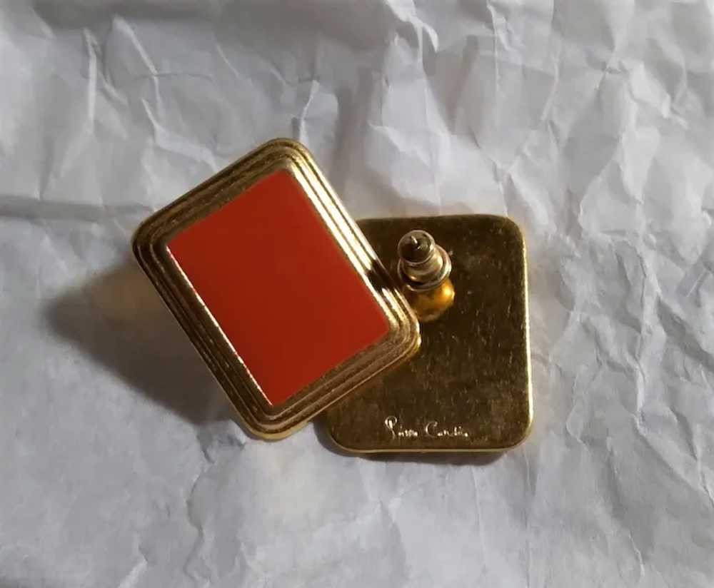 Pierre Cardin Earrings Red Rectangle Gold-tone 19… - image 10