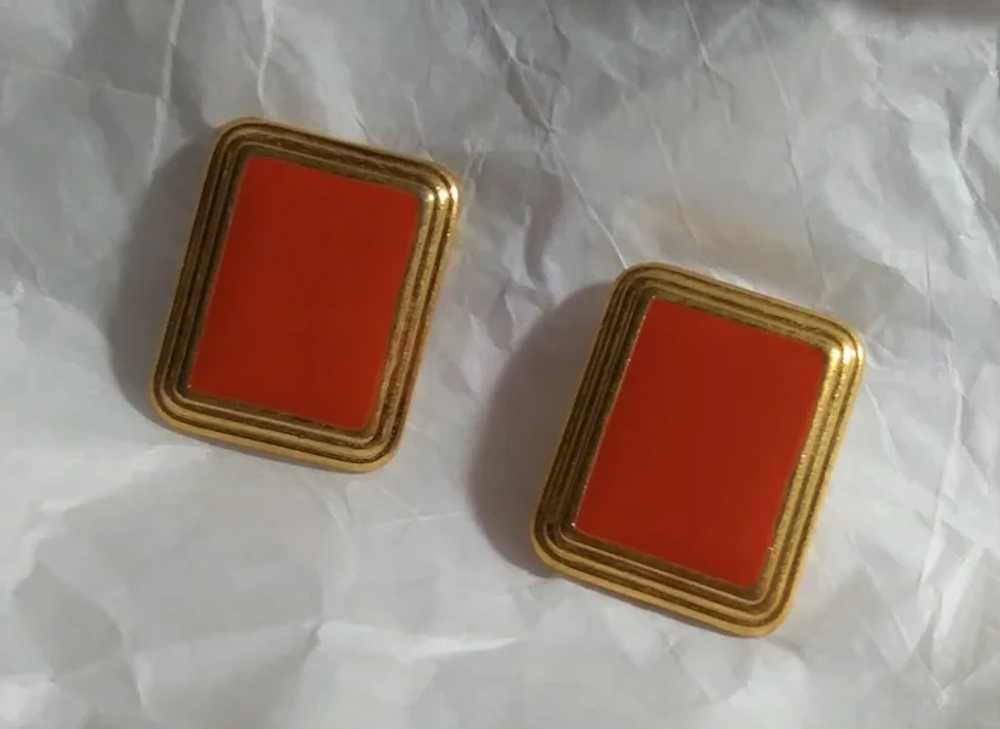 Pierre Cardin Earrings Red Rectangle Gold-tone 19… - image 11