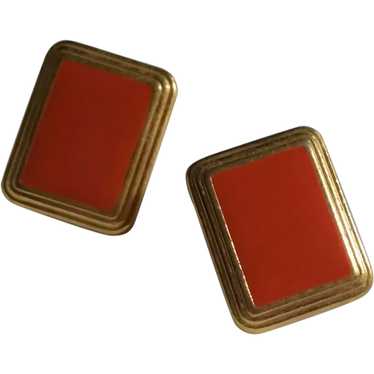 Pierre Cardin Earrings Red Rectangle Gold-tone 19… - image 1