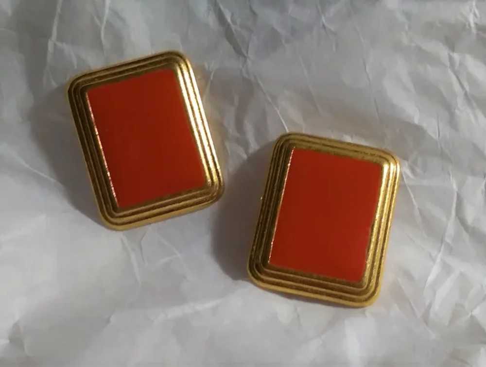 Pierre Cardin Earrings Red Rectangle Gold-tone 19… - image 7