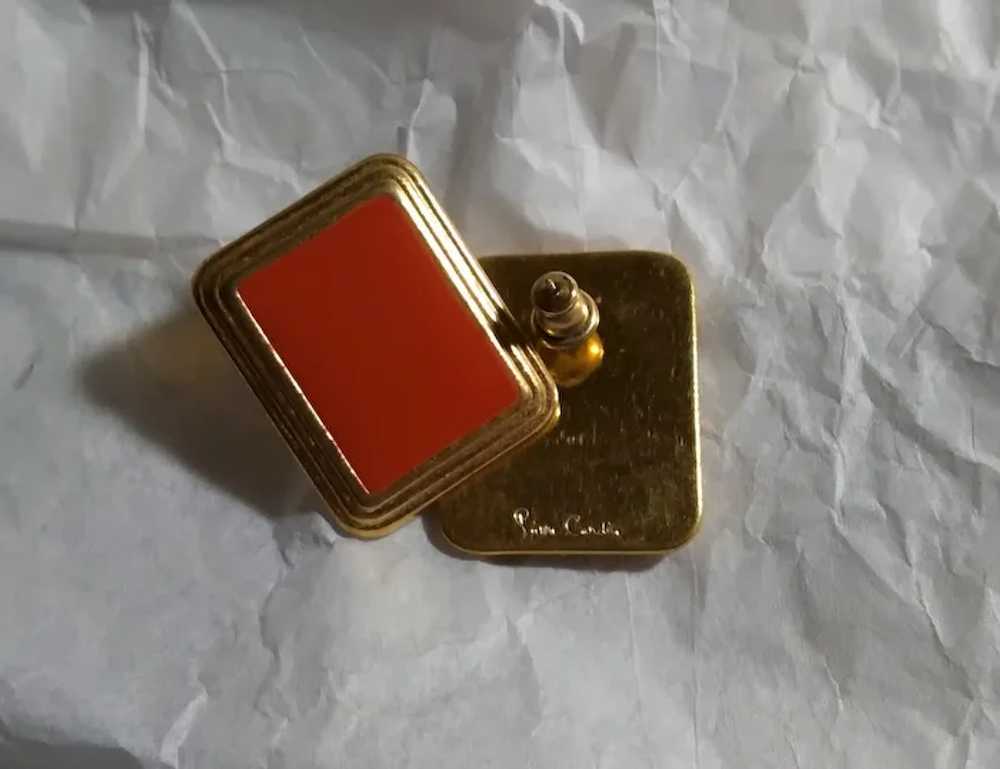 Pierre Cardin Earrings Red Rectangle Gold-tone 19… - image 8