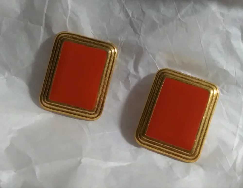 Pierre Cardin Earrings Red Rectangle Gold-tone 19… - image 9