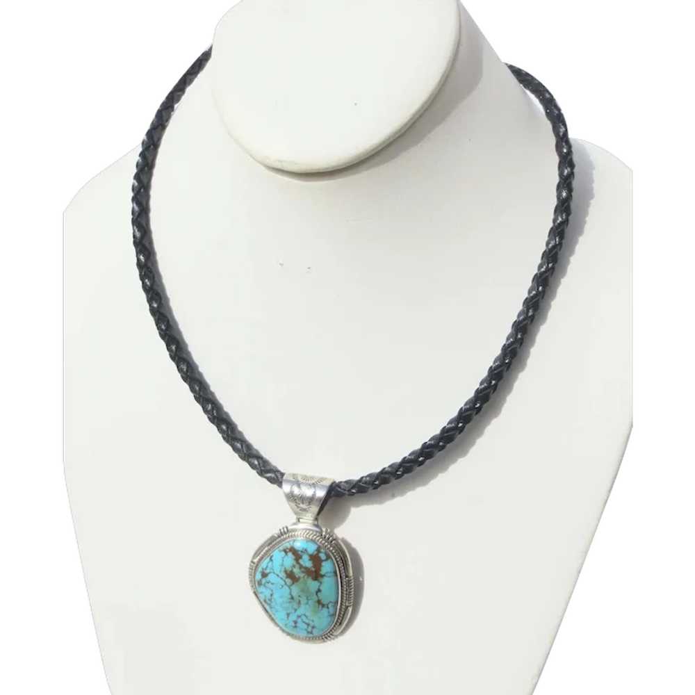 Freddy Charley Turquoise Pendant on Leather Lanya… - image 1