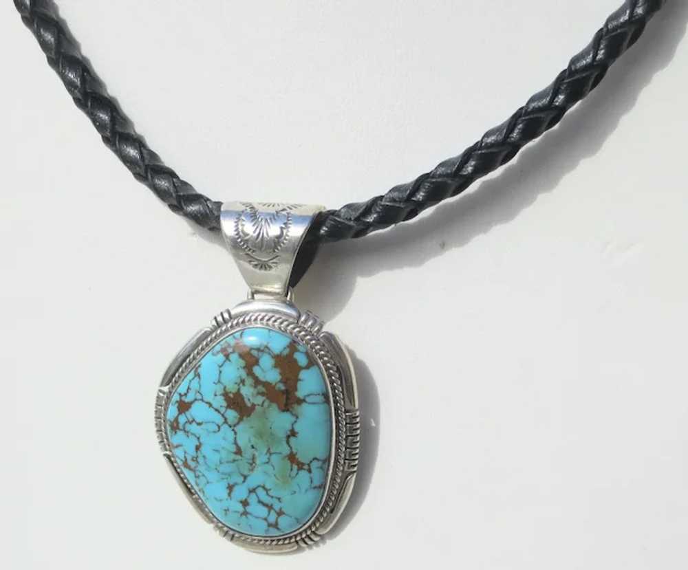 Freddy Charley Turquoise Pendant on Leather Lanya… - image 3