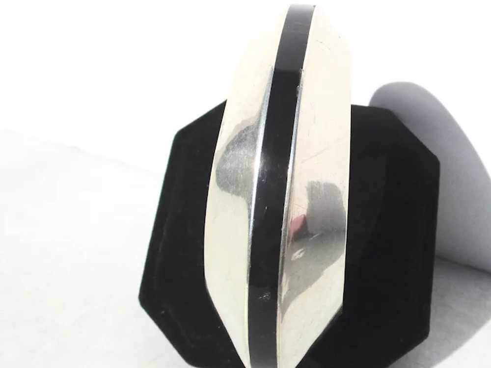 Mid-Century Sterling Silver Cuff with Inlay Black… - image 3