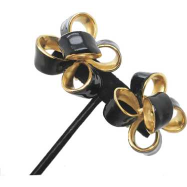 Kenneth Jay Lane Black and Enamel Clip-On Bow Ear… - image 1