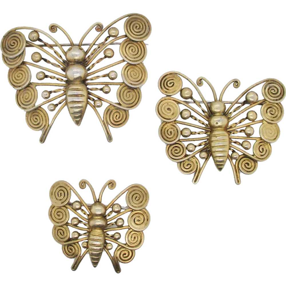 Cluster Pin  Brass Handmade Butterflies  Vintage … - image 1