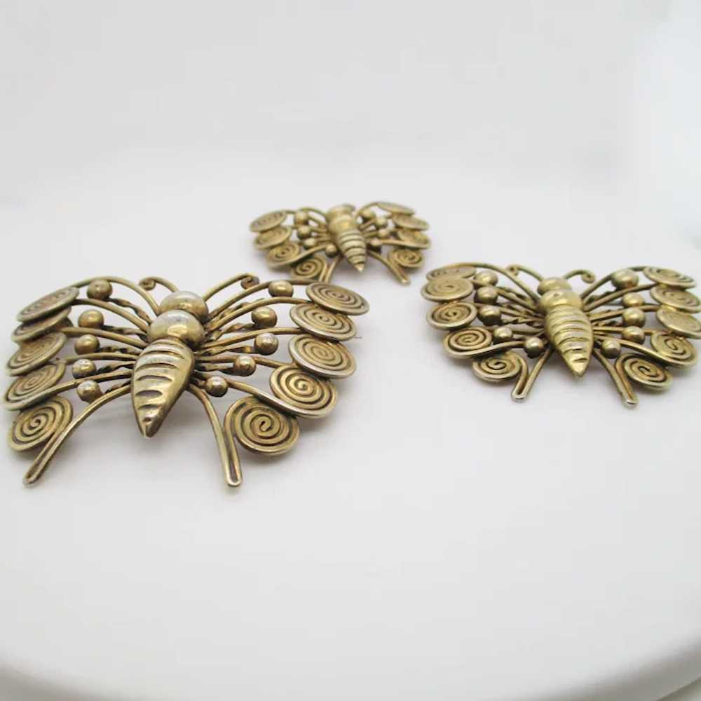 Cluster Pin  Brass Handmade Butterflies  Vintage … - image 3