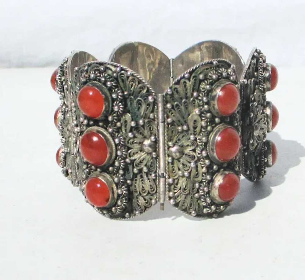 Chinese Silver Filagree and Carnelian Bracelet - image 3