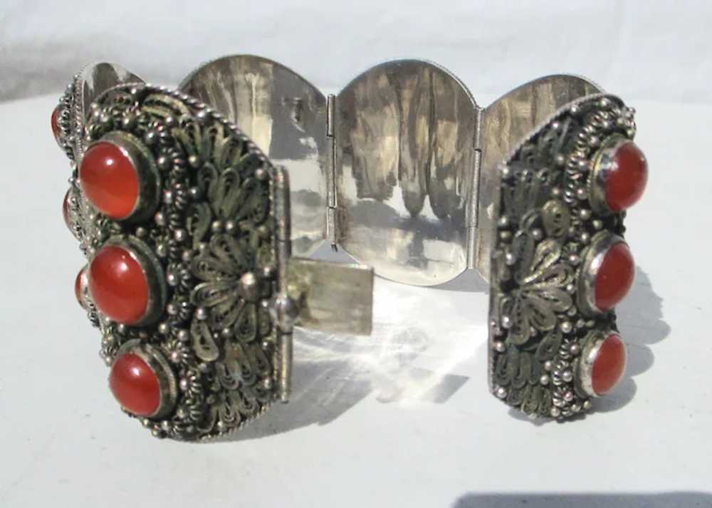 Chinese Silver Filagree and Carnelian Bracelet - image 4